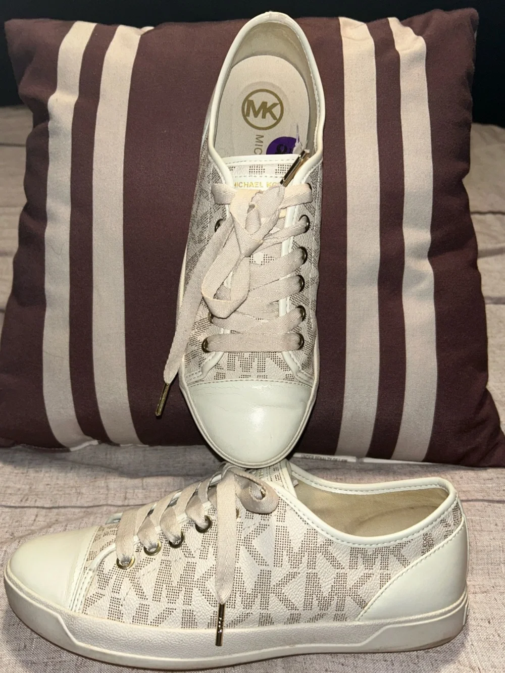 Michael Kors Beige Logo Lace-Up Sneakers